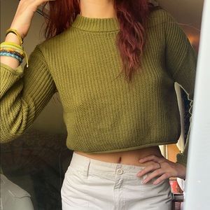 SOLD new with tags- olive green cropped sweater